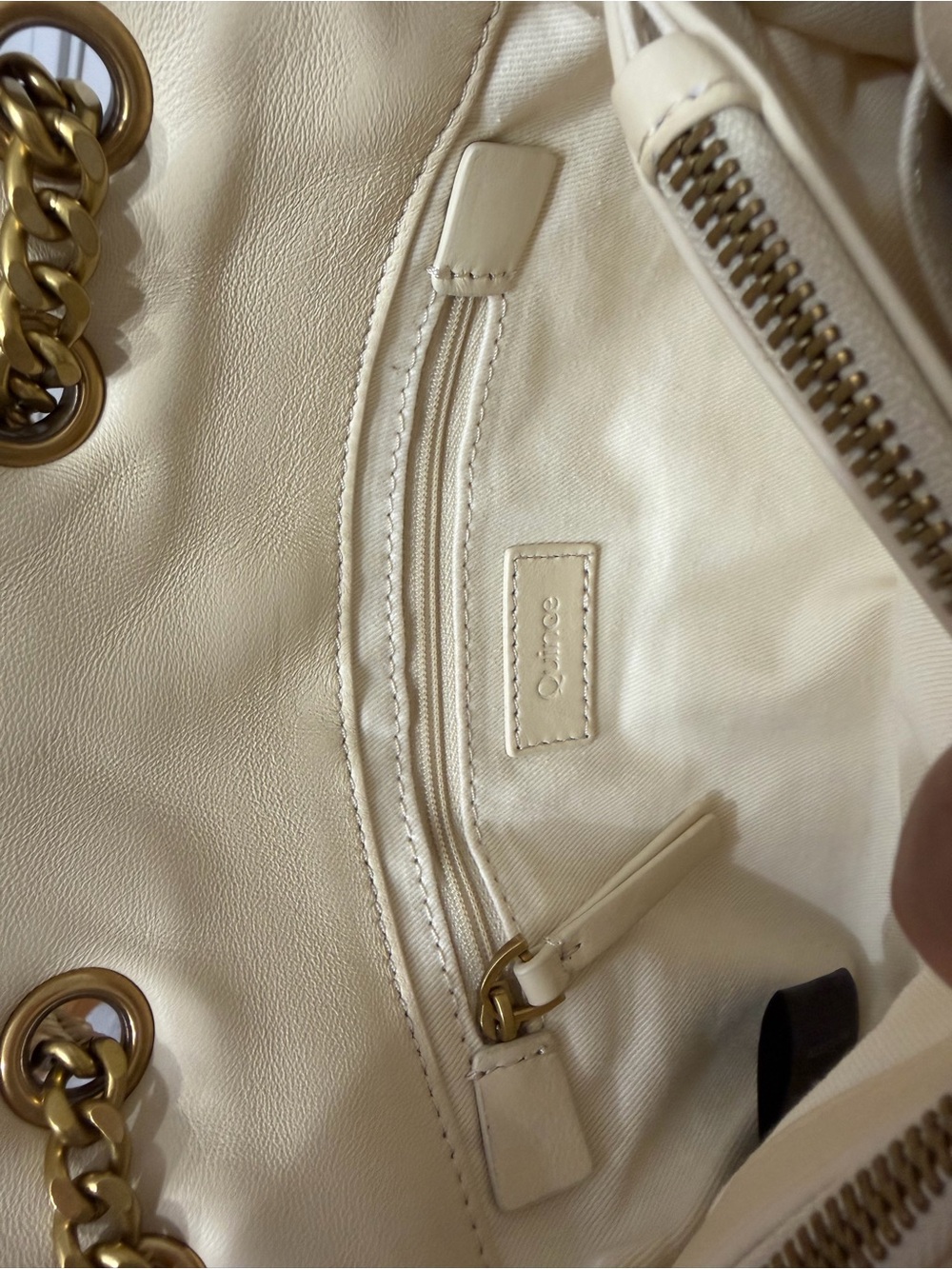 Quince Cream Quilted Chevron Chain-Shoulder Bag - Picture 7 of 8